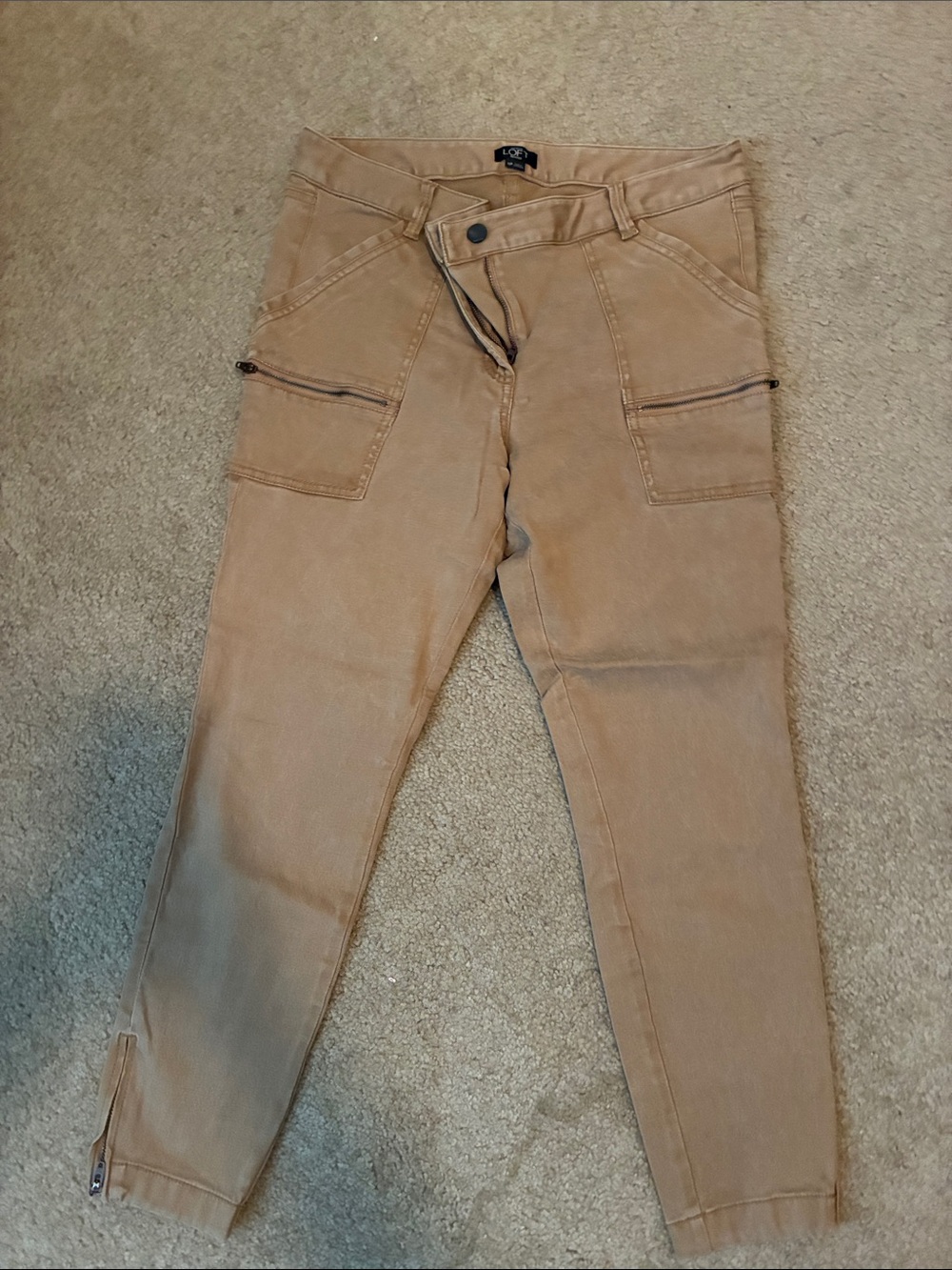 LOFT Tan Cargo Ankle Jeans with Zip Pockets